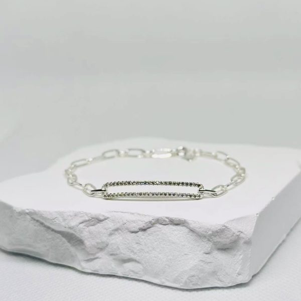 [VIRA VINO] Pave Rectangle Bracelet-Silver Color (パヴェ レクタングル チェーン ブレスレット)